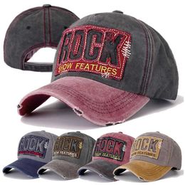 Ball Caps New Unisex Cotton Wash Vintage C Rock Letter Embroidered Baseball C Mens Casual Adjustable Outdoor Hat J240506