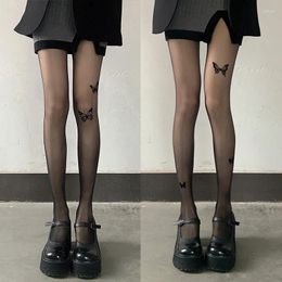 Women Socks Sexy Mesh Tights Black Butterfly Tattoo Silk JK Lolita Summer Thin Skinny Pantyhose