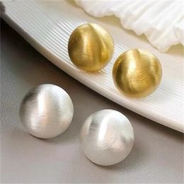 Round earring 925 Silver Needle Matte Gold Color Earrings Popular Style Hot Sale Metallic Half Round Stud Earrings For Women