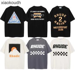 Rhude High end designer clothes for 2024 Spring/Summer New Racing Club Slogan Letter Mens and Womens Loose Leisure Short sleeved T-shirt Trendy With 1:1 original labels
