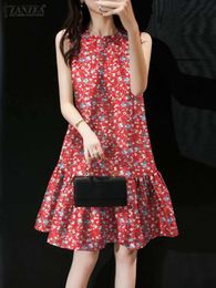 Bohemian Floral Printed Dress ZANZEA Summer Beach Sundres ONeck Sleeveless Tanks Robe Elegant Work Party Vestidos Kaftan 240420