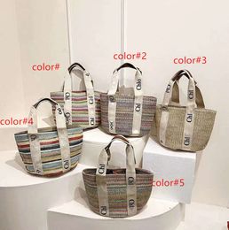 2024 designer bag Woman Straw Nylon shoulder Handbags Purses Rainbow color Crossbody Baguettes Lady Small Tote beach Shopping