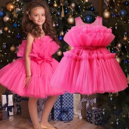 Dresses Baby Bow Tulle Baptism Dress for Girls Gown Toddler Kids Wedding Elegant 1st Birthday Party Princess Dress Tutu Evening Dresses