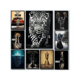 Gym Success Iceberg Motivation Chess Mindset Focus Leopard Canvas Painting Poster Print Wall Pictures for Living Room Home Decor