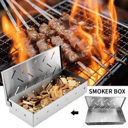 Grills Smoker Box BBQ Smoker Box Wood Chips For Indoor Outdoor Charcoal Gas Barbecue Grill Meat Infused Smoke Flavour Accessories