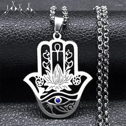 Pendant Necklaces Hamsa Hand Of Fatima Lotus Flower Eye Horus Necklace Women Stainless Steel Silver Colour Ankh Key Life Jewellery
