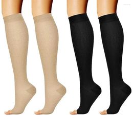 Women Socks Compression Black Open Toe Running Nylon Knee High Sports For & Men