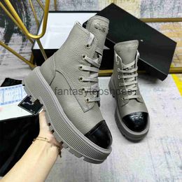 Channeles first Designer Shoes 2023 new layer Boots cowhide high top shoes tied round head thick sole casual fashion shoes tide Martin boots European station 17A9