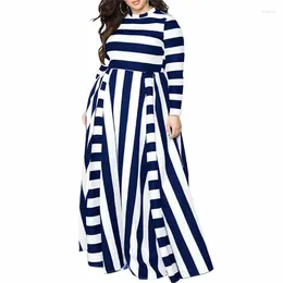 Casual Dresses 2024 Spring Summer Dress Women Striped Print Floor-Length Slim Female Long Sleeve Milk Silk Lengthen G105