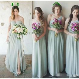 Bridesmaid 2020 Pale Dresses Green Chiffon One Off Shoulder Side Slit Ruched Pleats Custom Made Maid Of Honor Gown Beach Wedding Wear