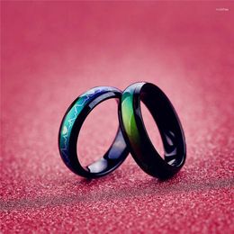 Cluster Rings Fashion Men Women Gift Black Colour Rose Gold Stainless Steel Like Electrocardiogram Charm Colours Change Mood Jewellery