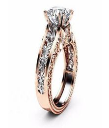 Fashion Hollow Plant Zircon Rose Gold Engagement Ring for Female Twotone Flower Rhinestone Wedding Rings for Women Jewelry Ring4118456