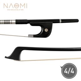 Guitar NAOMI German Style 4/4 Double Bass Bow Carbon Fibre Bow Round Stick White Mongolia Horsehair Ebony Frog Paris Eye Inlay Durable