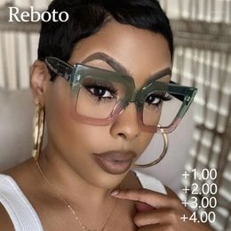 Clear Green Square Reading Glasses Women Trendy Oversized Transparent Prescription Frames Women's Presbyopi Spectacle Sunglasses 1888