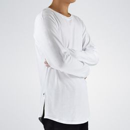Fashion Street Wear T Shirt Men Extend Swag Side Zip T Shirt Super Longline Long Sleeve T -Shirt With Curve Hem And Zip Free Shipping 216D