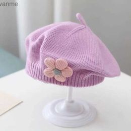 Caps Hats Baby autumn and winter cute flower berets for young children acrylic hats for girls knitted soft elastic artist hats WX