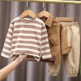 Clothing Sets Spring Toddler Boy Outfits Korean Fashion Casual Stripe Cotton Long Sleeve Coat Tops Pants Boutique Kids BC1449