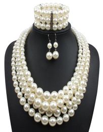 Red Imitation Pearls Bridal Jewelry Sets Women Fashion Wedding Gift Classic Ethnic Collar Choker Necklace Bracelet Earring Sets Wh1919773