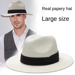 Mens Foldable Big Head Straw Hat Panama Summer Outdoor Cowboy Hat Beach Sun Hat Mens Plus Size Fedora Hat 57CM 60CM 64CM 240429