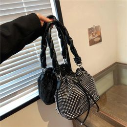 Shoulder Bags Korean Fashion Rivet Design Bucket For Women 2024 PU Leather Drawstring Female One Bag Lady Casual Handbag