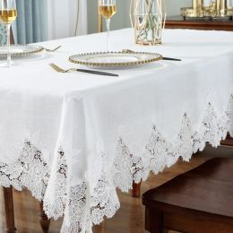 Pads Table Cloth White Table Cover American Linen Cotton Table Juppe Tablecloth flower Fabric Nordic Tv Cabinet Lace Pattern Modern