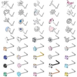 Body Arts ZS 3pcs/lot 20G Stainless Steel Nose Stud Set Moon Heart Butterfly Crystal Nose Piercing Screw L Shape Nostril Piercing Jewellery d240503