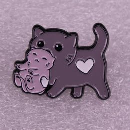 Grey cat mother and cat baby brooch pins badges bag clothes accessory