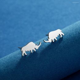 Stud Earrings Kinitial Hand Cut Prehistory Woolly Rhinoceros Tiny Rhino Studs Paleontology Gift For Men Women