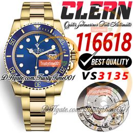 40mm 116618 VR3135 Automatic Mens Watch Clean CF V5 Ceramic Bezel Blue Dial 18K Yellow Gold 904L Stainless Steel Bracelet Super Edition Trustytime001 Watches Hombre