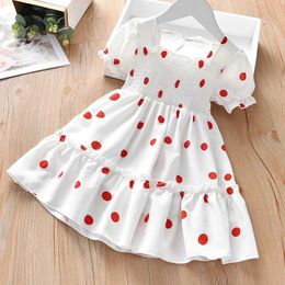 Girl's Dresses Cute Baby Girls Dress Polka Dot Print Puff Sleeve Knee Length A-Line Holiday Summer Sundress Children Vestido Fit For 2-7YearsL2405