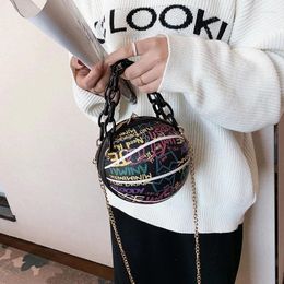 Storage Bags 2024 Round Handbag Personalized Colored Graffiti Basketball Bag Chain Bar Small Trendy European And American Women