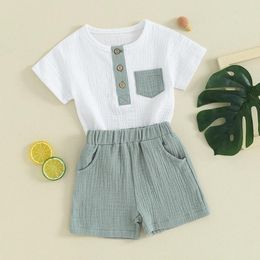 Clothing Sets Molgkyo Toddler Baby Boy Summer Clothes Short Sleeve Buttons T-Shirt Tops Drawstring Shorts 2Pcs Cotton Linen Outfits