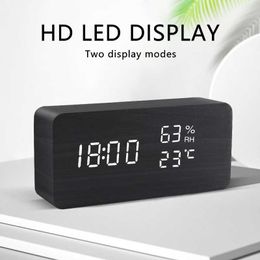 Desk Table Clocks Alarm Clock LED Wooden Watch Table Voice Control Digital Wood Despertador USB/AAA Powered Electronic Desktop Clocks