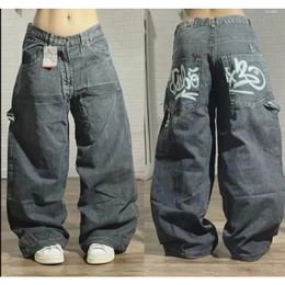 Women's Jeans Street Clothing JNCO Korean Y2K Baggy Harajuku Vintage Letters Blue Gothic Casual Pants Skateboard