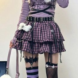 Skirts Japanese Plaid Skirt Rock Punk Purple Summer Tie Girl Short Pompous Wirh Lining Subculture 2024 Cosplay Mini Dress