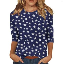 Women's Hoodies 3/4 Sleeve Shirts For Women Independence Day Print Graphic Tees Blouses Casual Plus Size Basic Tops Pullover Clothing