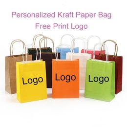 100 pieces/lot Customised Print Kraft Paper Bag Recyclable Shopping Package Business Wedding Favours Gifts For Guests GB04 240426
