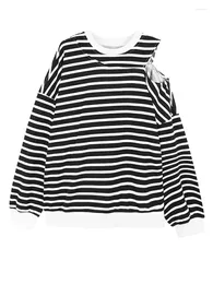 Women's Hoodies Khaki Striped Off Shoulder Sweatshirt Round Neck Long Sleeve Women Big Size Fashion Tide Spring Autumn X782