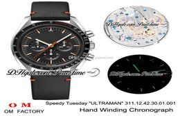OMF Moonwatch Speedy Tuesday 2 Ultraman Manual Winding Chronograph Mens Watch Black Dial Black Leather Strap Edition New Pure3418529