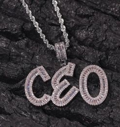 Hip Hop Custom Name Baguette Letters Pendant Necklace With Rope Chain Gold Silver Bling Zirconia Men Pendant Jewelry3846085