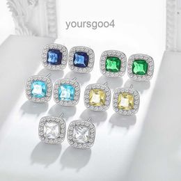 Women Earrings Girl Valentines Day mammy Gift Popular multicolor Earrings S925 silver needle four claw square emerald single diamond earrings