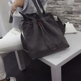 Shoulder Bags High Quality Women Canvas Drawstring Handbag Bucket Tote Messenger Purse Satchel Fashion