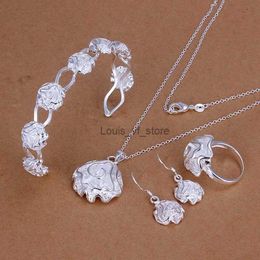 Bröllopsmycken uppsättningar solid 925 sterling silver rosor halsband armband ring droppörhängen kvinnlig charm elegans mode h240504