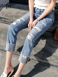 Women's Jeans Woman Denim Ripped Pants Broken Femme Loose Trousers Plus Size Wide Leg Hole Mujer Boyfriend Streetwear