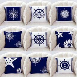 Pillow Compass Helm Anchor Nautical Theme Printed Pillowcase Living Room Sofa Cover Bedroom Home Decoration