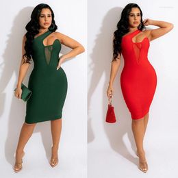 Casual Dresses Women Sexy Party Mini Dress Irregular One Shoulder Sheer Mesh Patchwork Hollow Out Package Hip Nightclub Fitness Vestido