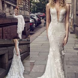 Abiti Lian affascinante Rokman Wedding Nuovo sirena sirena Applique bohémien Deep V Neck Lace Appliques Appliques da sposa su misura