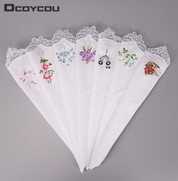 5pcs Vintage Cotton Girl Women Napkin Embroidered Butterfly Lace Flower Handkerchief C190413015498006