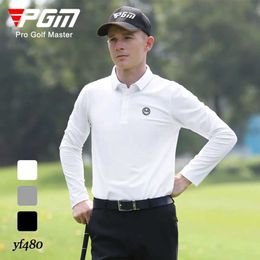 Men's Polos PGM Mens Winter Long-slved T-shirt Soft Warm Elastic Lapel POLO Shirt Top Clothes White Grey Black YF480 Y240506