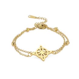 Anklets HIPEE Witch Knot Anklet for Women Girls Geometric Witch Celtics Knot Charm Ankle Double Layer Beads Chain Ankle Bracelet Jewelry